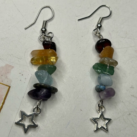 Chakra Gemstone Star Earrings - Picture 1 of 3